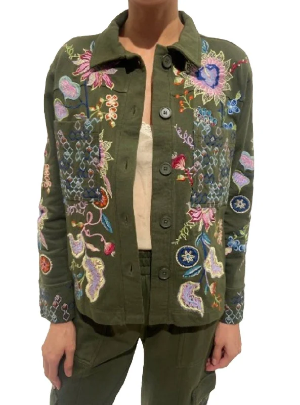 Dive Into Trendy Women's Fashion Pacifica French Terry Jacket In Dark Army