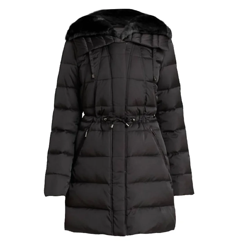 Mega Sale Women's Quilted Faux Fur Puffer Jacket Coat In Black