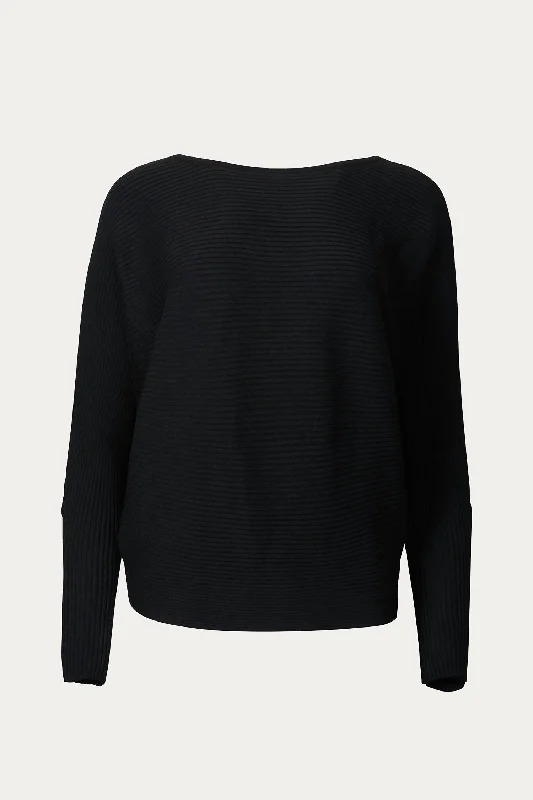 Budget Friendly Fashion Ottoman Modal-Blend Dolman-Sleeve Sweater In Black