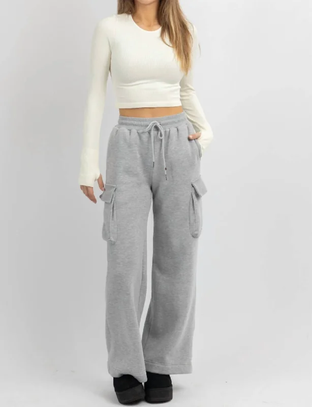 Stay Ahead In Style Cargo Cozy Fleece Lounge Pants In Heather Grey