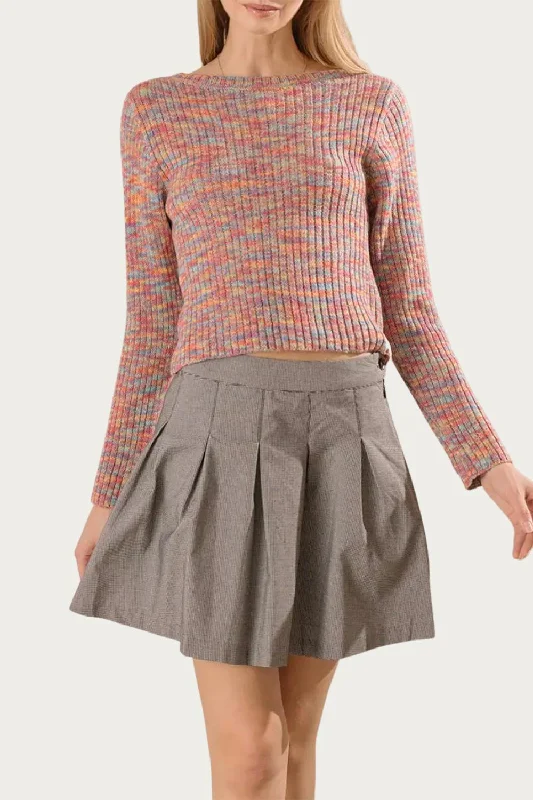 Fashion Forward Outfits Open-Back Ribbed-Knit Sweater In Rainbow Multi