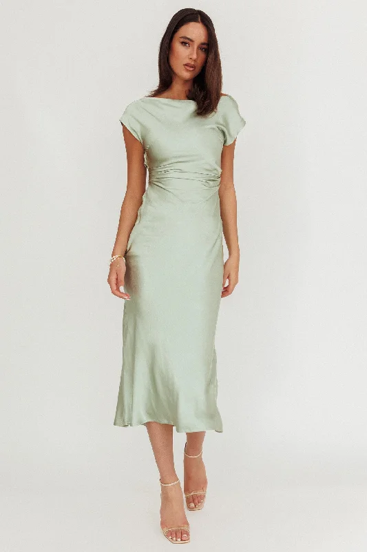 Summer Fashion Loveland Cap Sleeve Cowl Back Midi Dress Sage