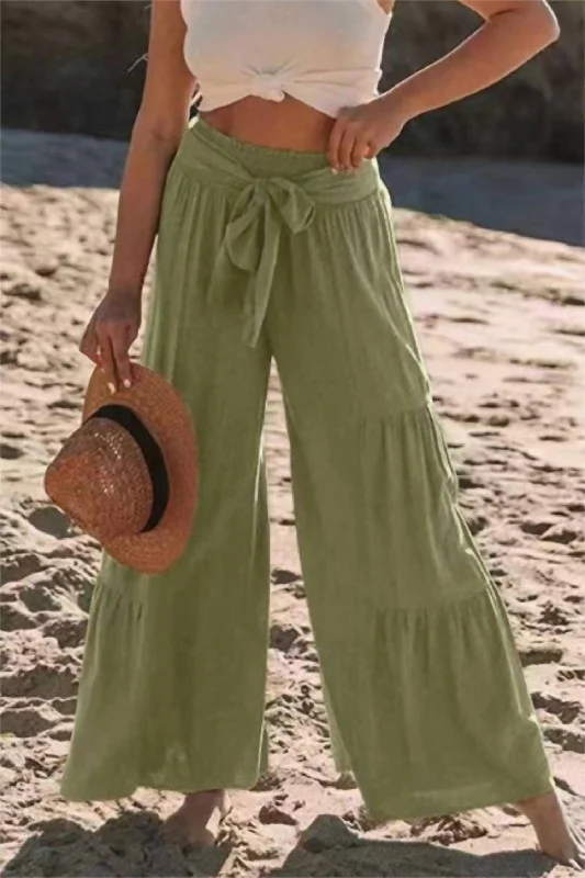 Ethnic Cultural Event Wear Tiered Wide Leg Pants In Olive