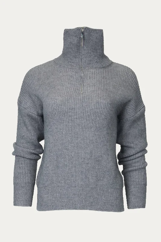 Huge Savings On Parisian Styles Ciut Half-Zip Ribbed Sweater In Grey