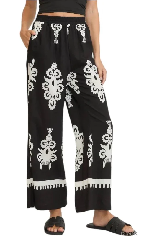 Score Big On Glamorous Red - Carpet Styles Border Print Pants In Black