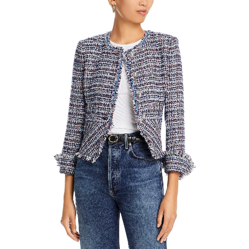 Stylish Spring Fashion Elizabeth Womens Tweed Office Collarless Blazer