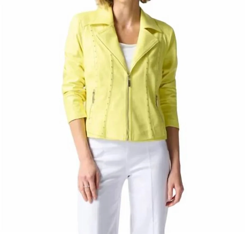 Stupidly Low Prices Foiled Suede Fitted Jacket In Yellow