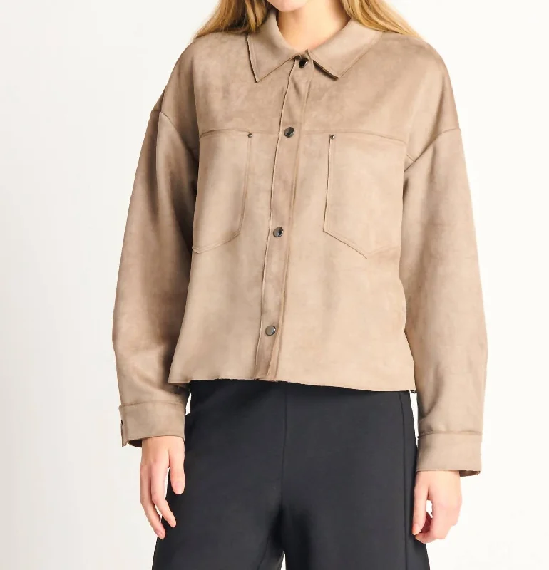 Fashion Deal Faux Suede Button Front Jacket In Taupe