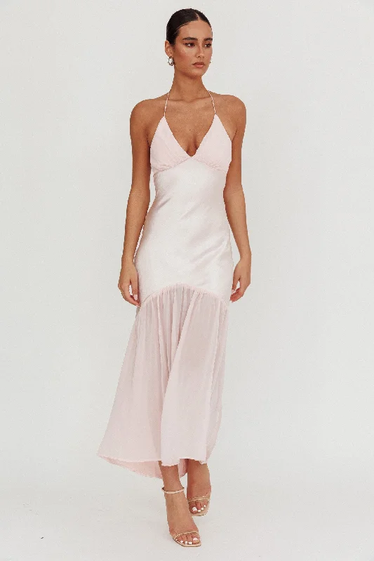 Unbeatable Prices Aysah Chiffon Hem Halter Maxi Dress Pink