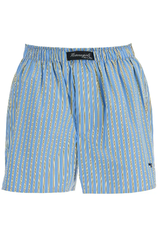 Limited Stock Homme Girls Women's blue Cotton Boxer Shorts With Vertical yellow Stripes