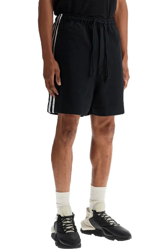 Hot Trends Y-3 Black Cotton Shorts With White Stripes