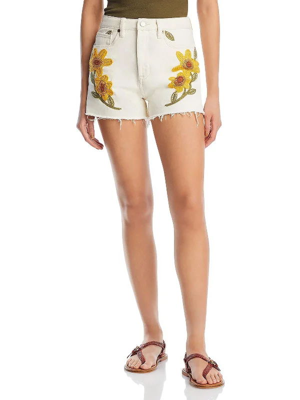 Summer Deals Womens Embroidered High Rise Denim Shorts