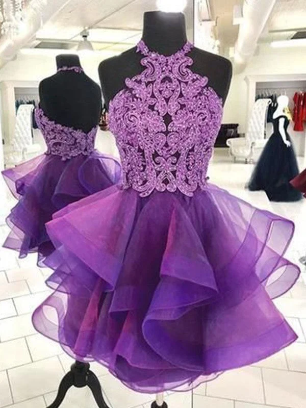 Last Chance Sale A-Line/Princess Tulle Beading Halter Sleeveless Short/Mini Homecoming Dress