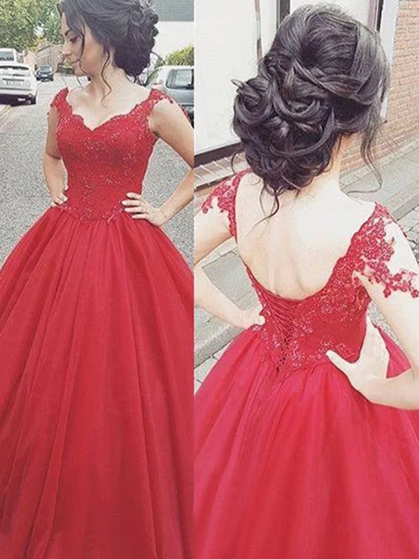 Winter Warm - Up Sale Ball Gown V-neck Sleeveless Floor-Length Applique Satin Dresses