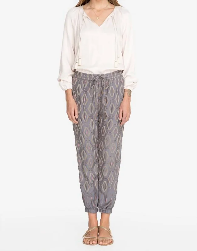 Exclusive Sale Diamond All Over Embroidered Pant In Dusty Mountain