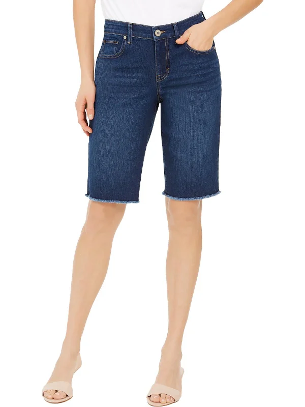 Chic Outfits Womens Denim Mid-Rise Bermuda Shorts