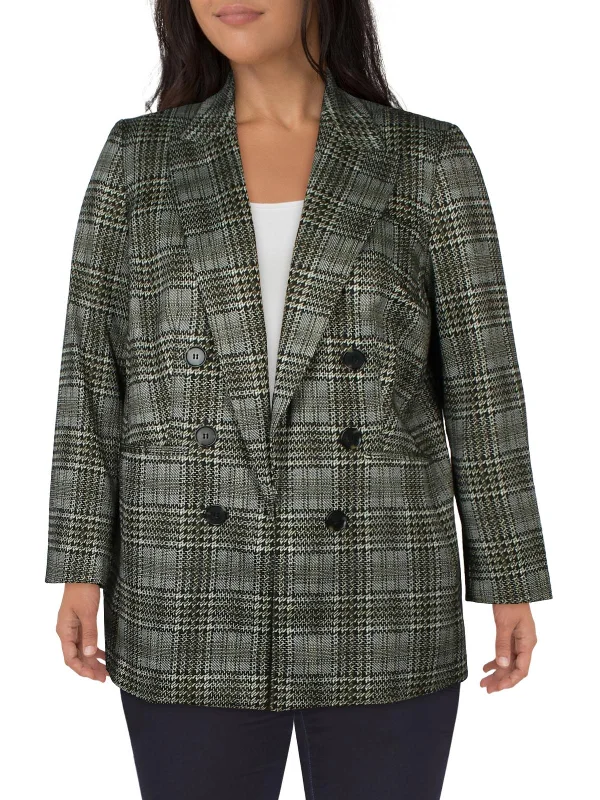 Seasonal Sale Plus Womens Plaid Double-Breasted Open-Front Blazer