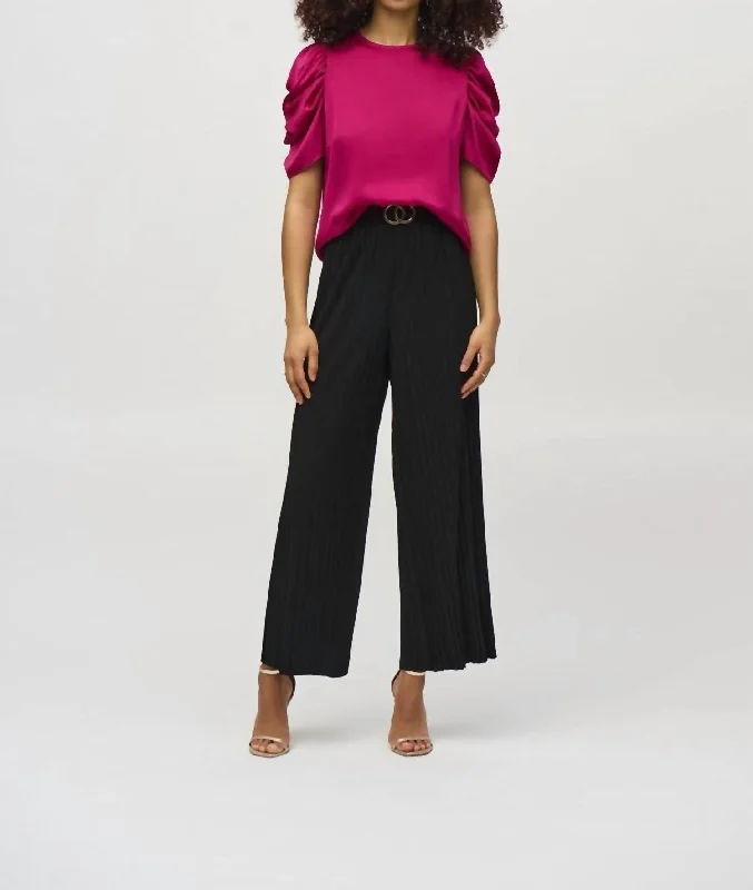 Minimalist Office - Ready Style Pleated Silky Pants In Black