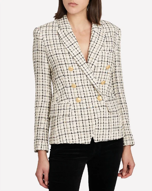 Chic Trends Unveiled Kenzie Double Breasted Blazer In Ivory/pearl Silver