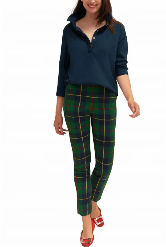 Style Revolution Gripeless Pull On Pant - Plaidly Cooper In Green Multi