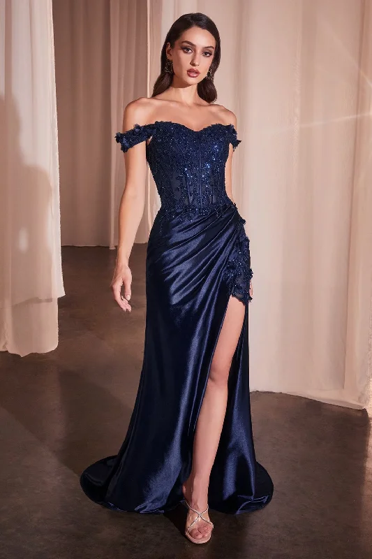 Comfortable Chic Cinderella Divine CD0186 Corset Long Prom Dress Navy