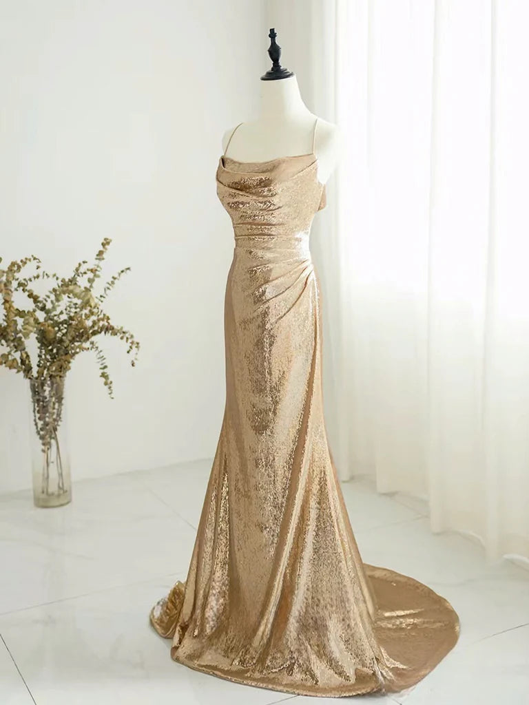 Eclectic Style Wardrobe Fashion Temperament Champagne Backless Sequin Long Prom Dress Elegant Atmosphere Party dress