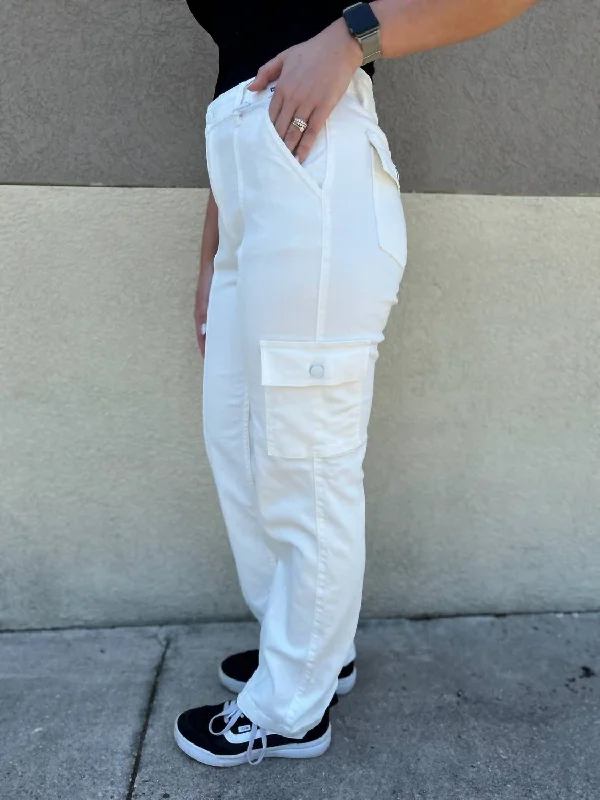 Eclectic Style Wardrobe Women's High Waist Cargo Pants In White