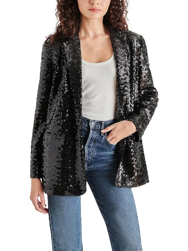 Fashion Forward Womens Sequined Notch Collar One-Button Blazer