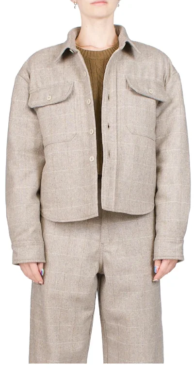 The Epitome Of Modern Women's Fashion Shrunken Cpo Jacket In Tan Herringbone