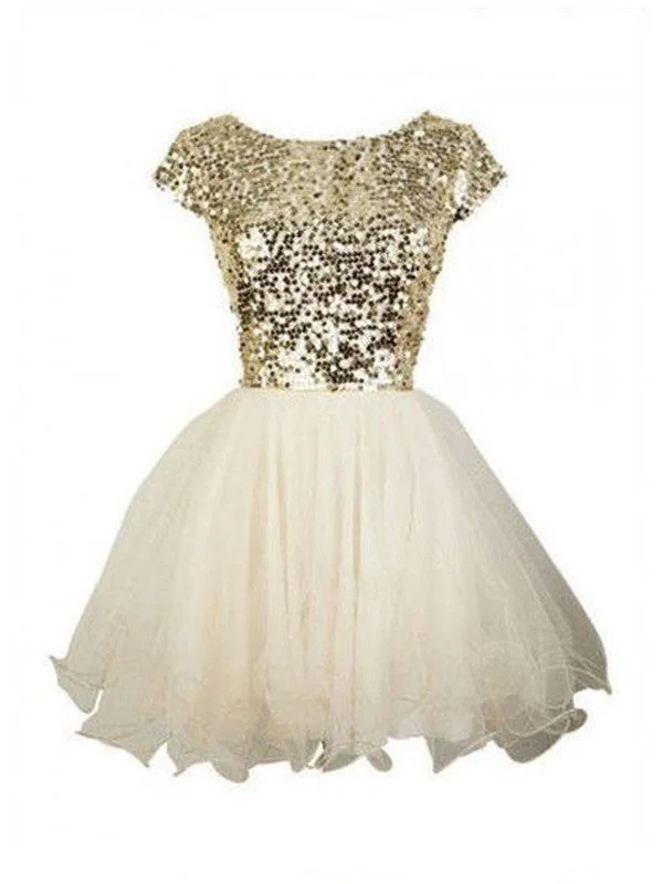 Additional Time-Limited Offers A-Line/Princess Sleeveless Scoop Sequin Tulle Short/Mini Dresses