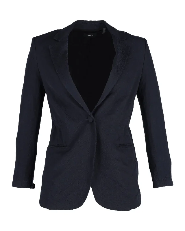 Step Ahead, Lead The Trend Theory Elasticated Waist Blazer in Navy Blue Triacetate