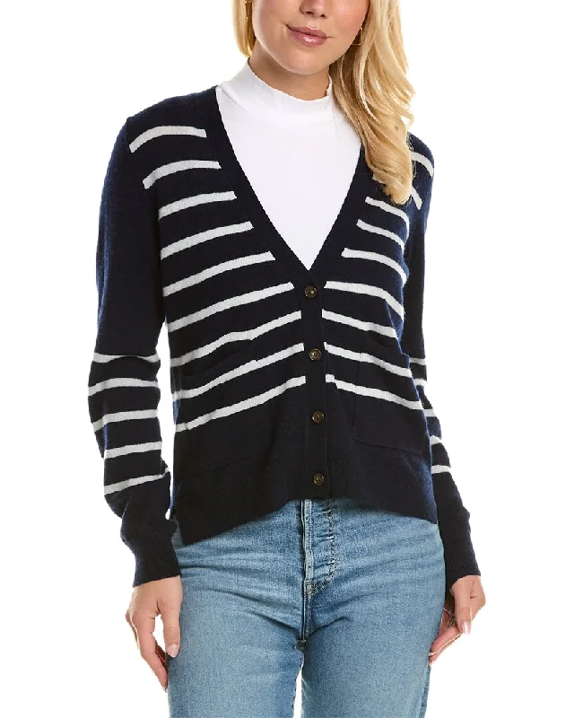 From Casual To Classy Amicale Cashmere Striped V-Neck Cashmere Cardigan