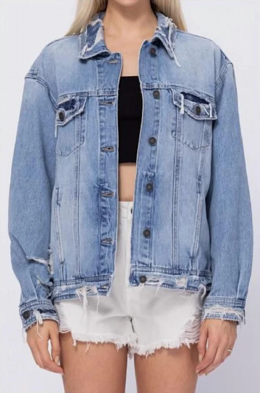 Women's Fashion Hotspots Women's Distressed Bandana Oversized Denim Jacket In Light Wash