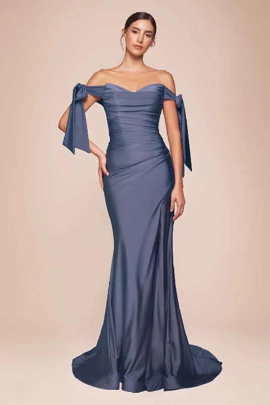 Athleisure Wear Special Offer Cinderella Divine CD943 Off Shoulder Formal Prom Long Dress Smoky Blue