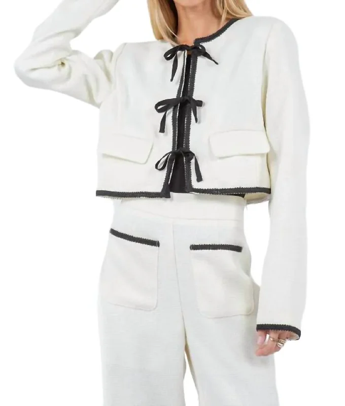 Massive Savings Cropped Contrast Trim Jacket In Ivory