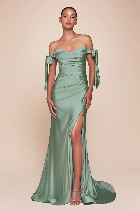 Trendy Pulse Cinderella Divine CD943 Off Shoulder Formal Prom Long Dress Dark Sage