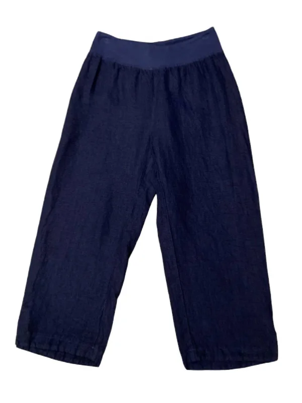 Fashion Forward Women's Linen Capri Easy Pants In Nightsky