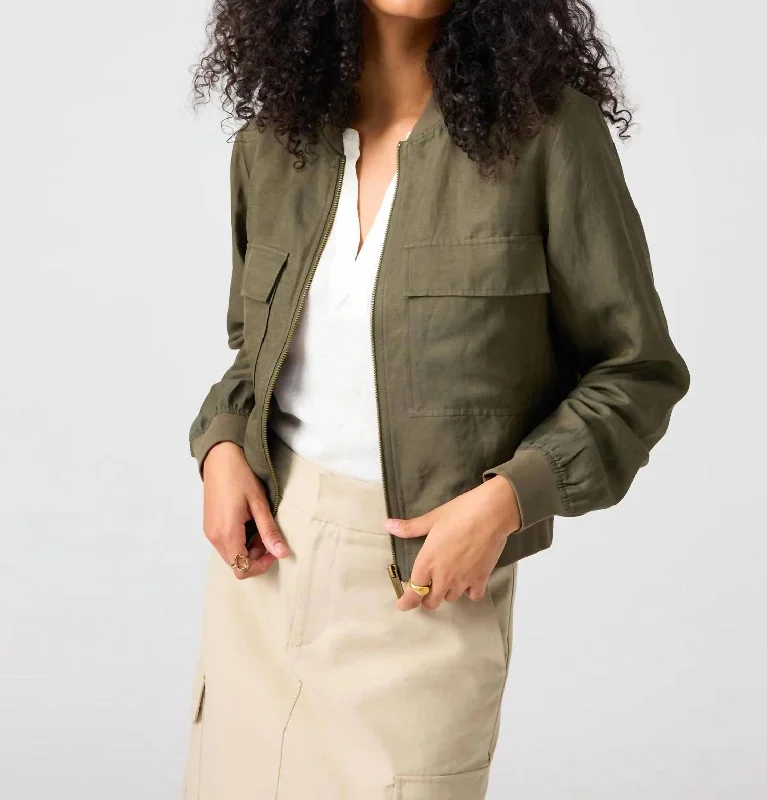 Trend Setting Threads Eve Bomber Jacket In Burnt Olive