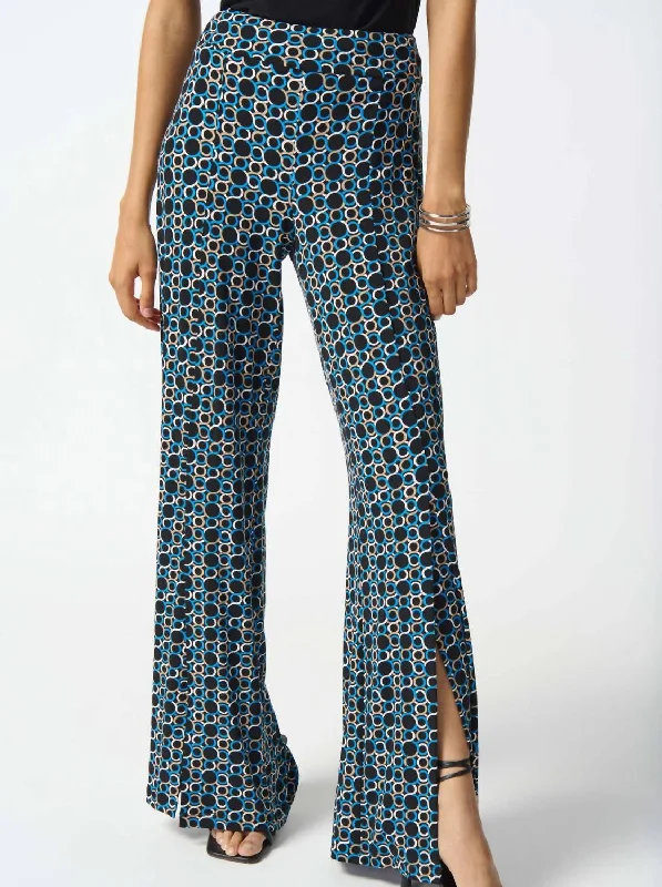 Vibrant Femme Fashion Geometric Print Pull On Pants In Black/multi