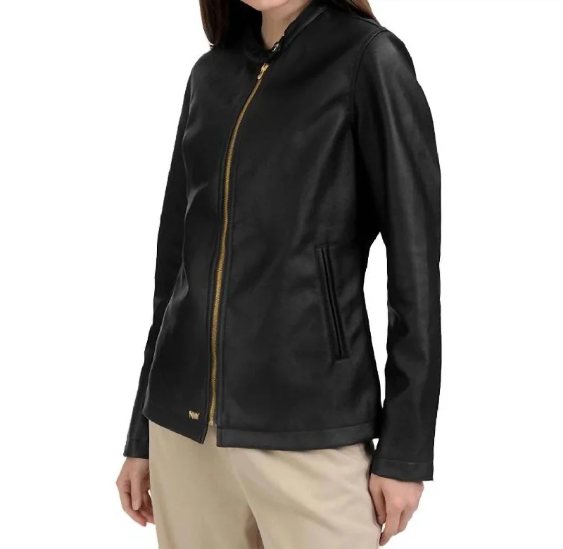 Absurdly Cheap Sale Café Faux-Leather Racer Jacket In Black