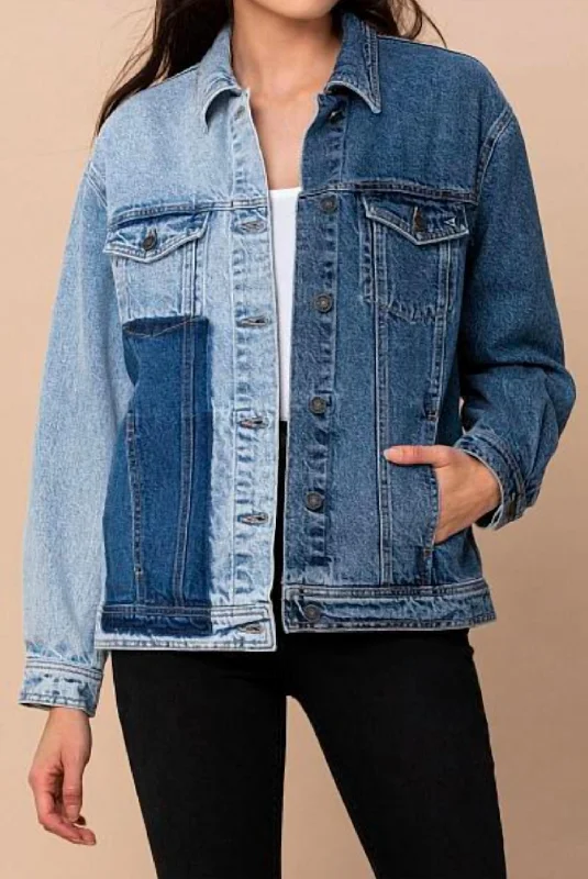 Trendy Women's Collection Women's Patch Oversized Denim Jacket In Light Blue