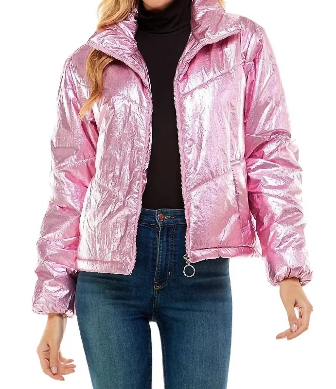 Versatile Style Wardrobe Angelika Metallic Puff Jacket In Pink