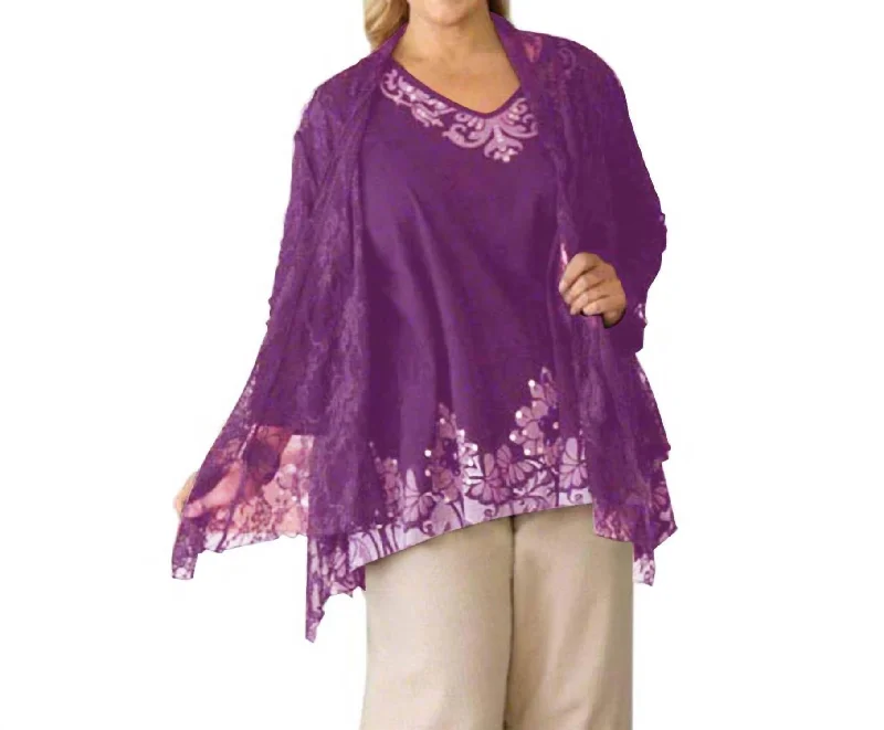 Special Offers, Don't Miss London Lace Long Sleeve Jacket - Plus Size In Purple Lace