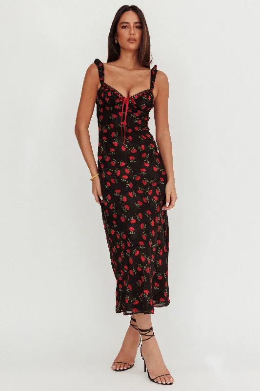 Trend Alert Femme Belle Ribbon Trim Maxi Dress Floral Black