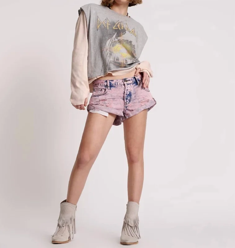 Chic And Trendy Low Waist Bandit Denim Short In Pink