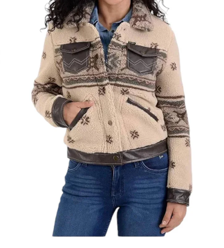 Comfortable Chic Print Crop Faux-Shearling Jacket In Beige