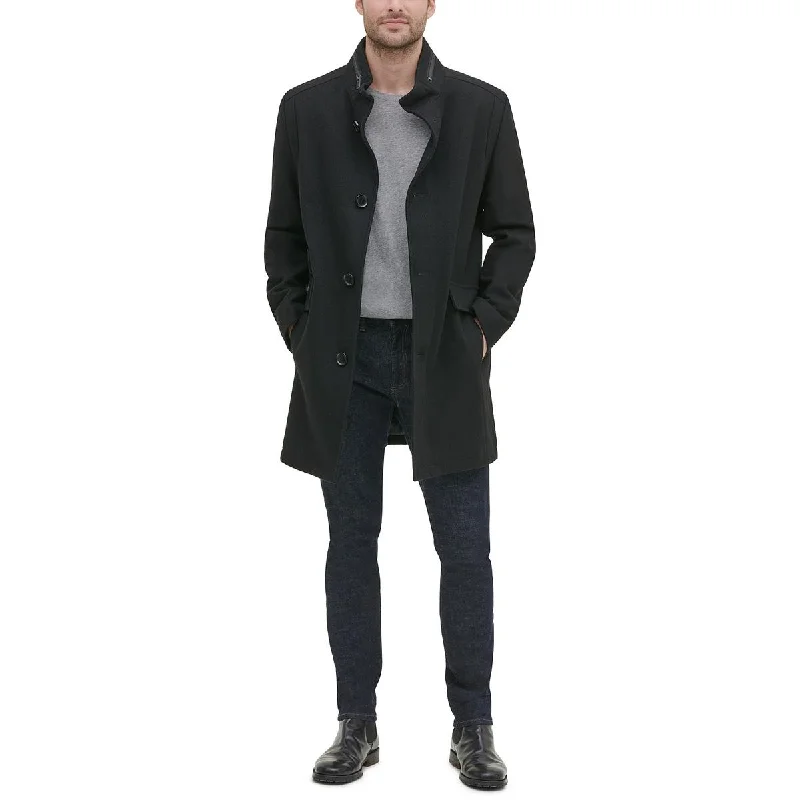 High End Designer Brands Discount Mens Solid Twill Pea Coat