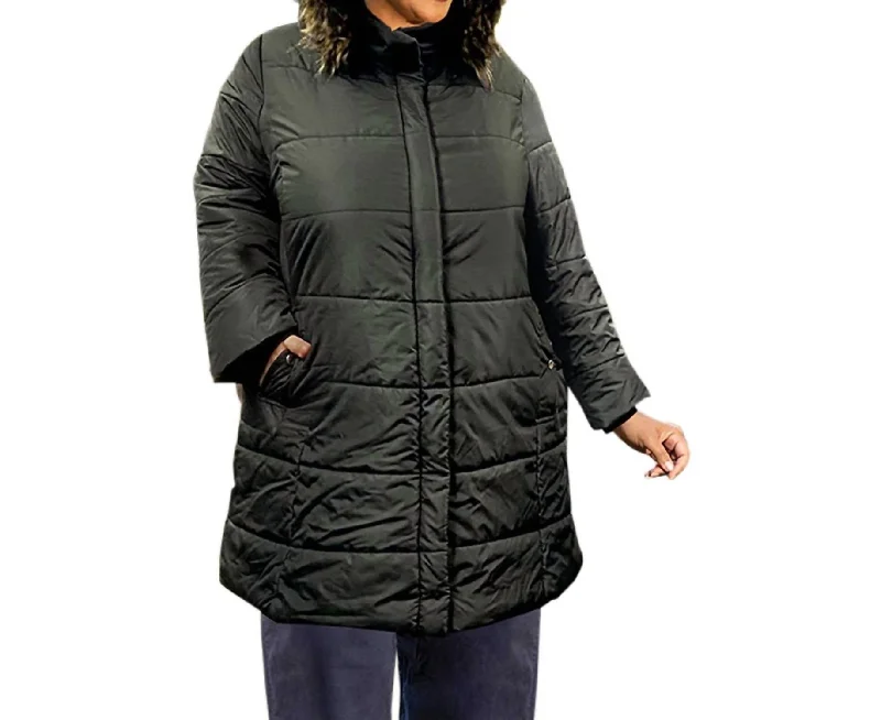 Must Haves Long Sleeve Winter Puff Coat - Plus Size In Black