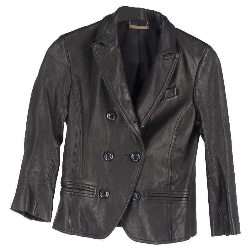 Ethnic Cultural Event Wear Diane von Furstenberg Double Breasted Blazer in Black Leather