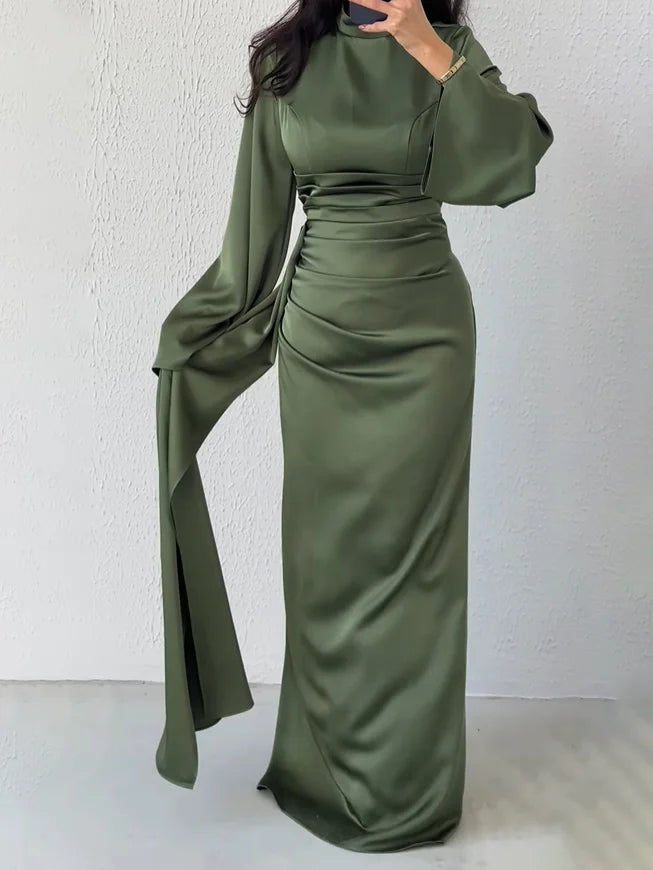 Exclusive Discount December Wedding Guest Dress Pleated High Collar Long Sleeved Fashion Autumn Winter Party Dress